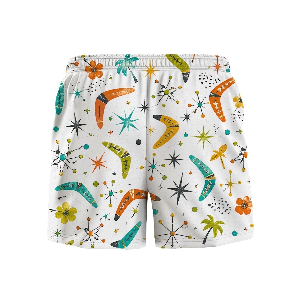 Hawaii White Atomic Boomerang Floral Drawstring Shorts