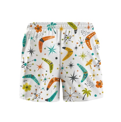 Hawaii White Atomic Boomerang Floral Drawstring Shorts
