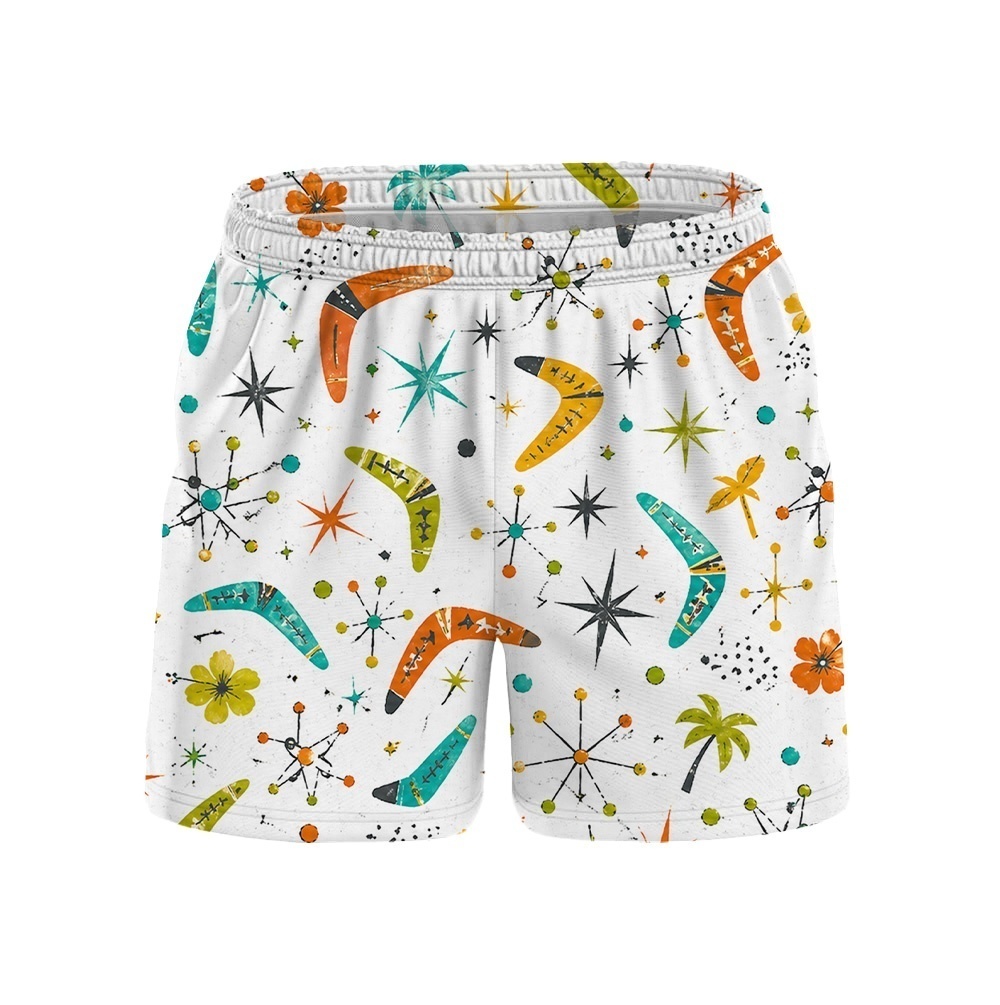 Hawaii White Atomic Boomerang Floral Drawstring Shorts