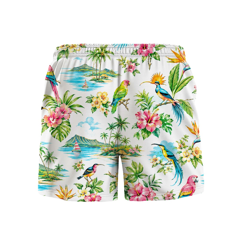 Hawaii White Hibiscus Tropical Palm Camp Shirt