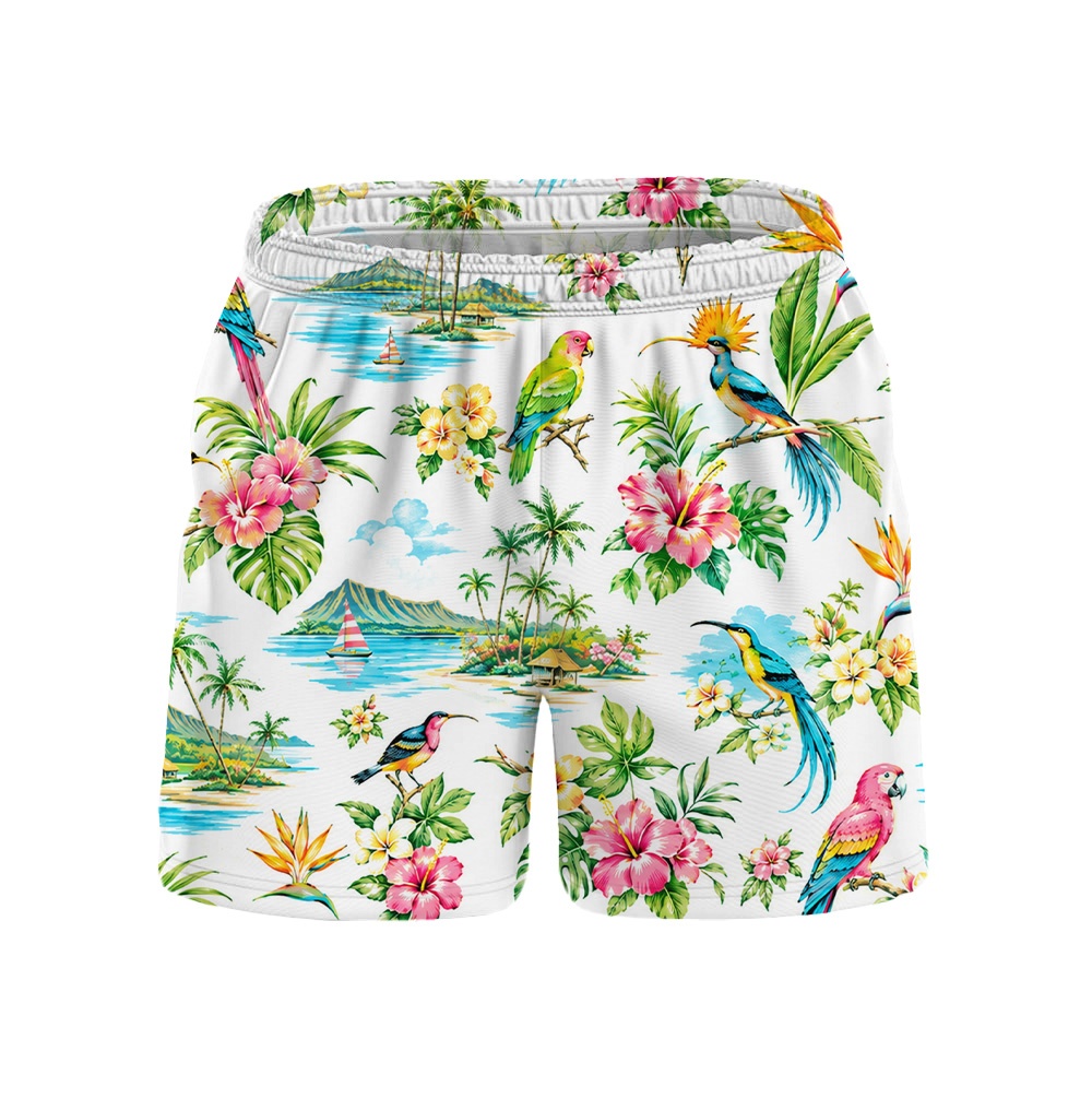 Hawaii White Hibiscus Tropical Palm Camp Shirt