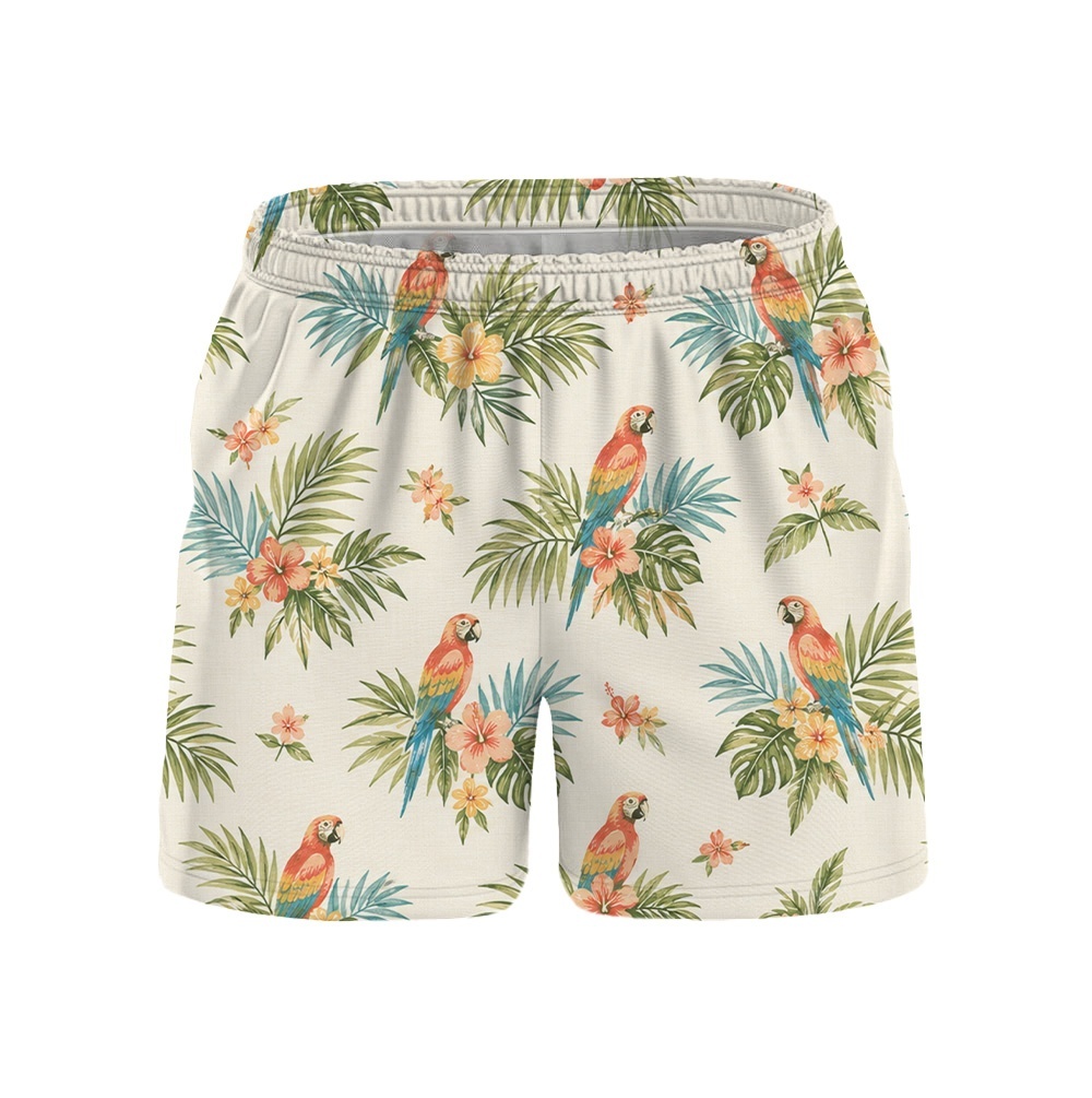 Hawaii White Palm Hibiscus Frond Camp Shirt