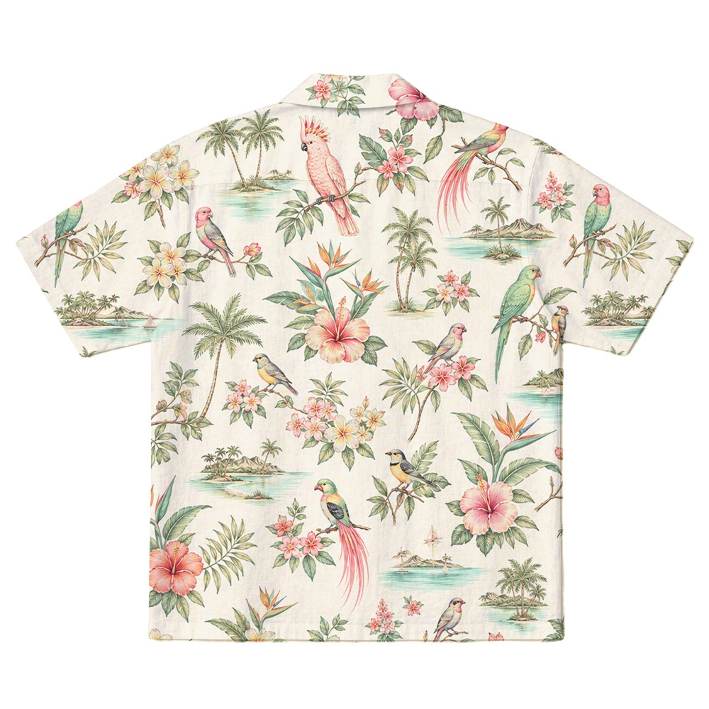 Hawaii White Toucan Palm Leaf Camp Shirt