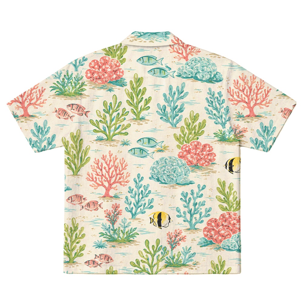 Hawaii White Turtle Reef Coral Camp Shirt