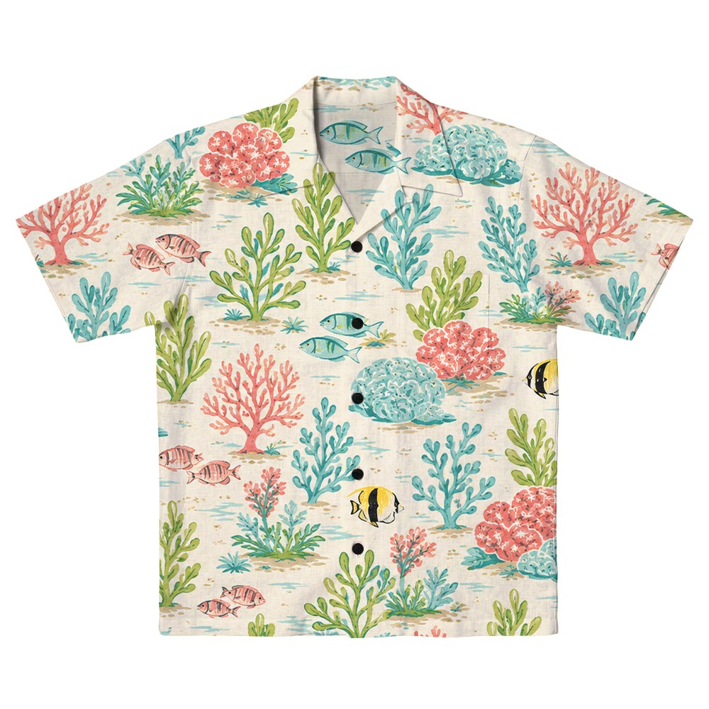Hawaii White Turtle Reef Coral Camp Shirt