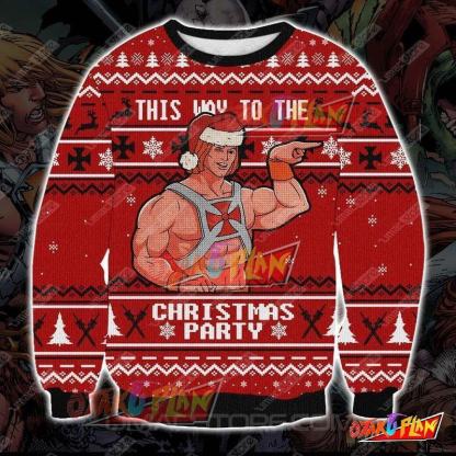 He-Man This Way To The Christmas Party 3D Print Pattern Ugly Christmas Sweatshirt-otakuplan