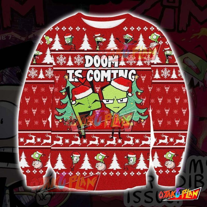 Invader Zim Doom Is Coming 3D Print Pattern Ugly Christmas Sweatshirt V2-otakuplan