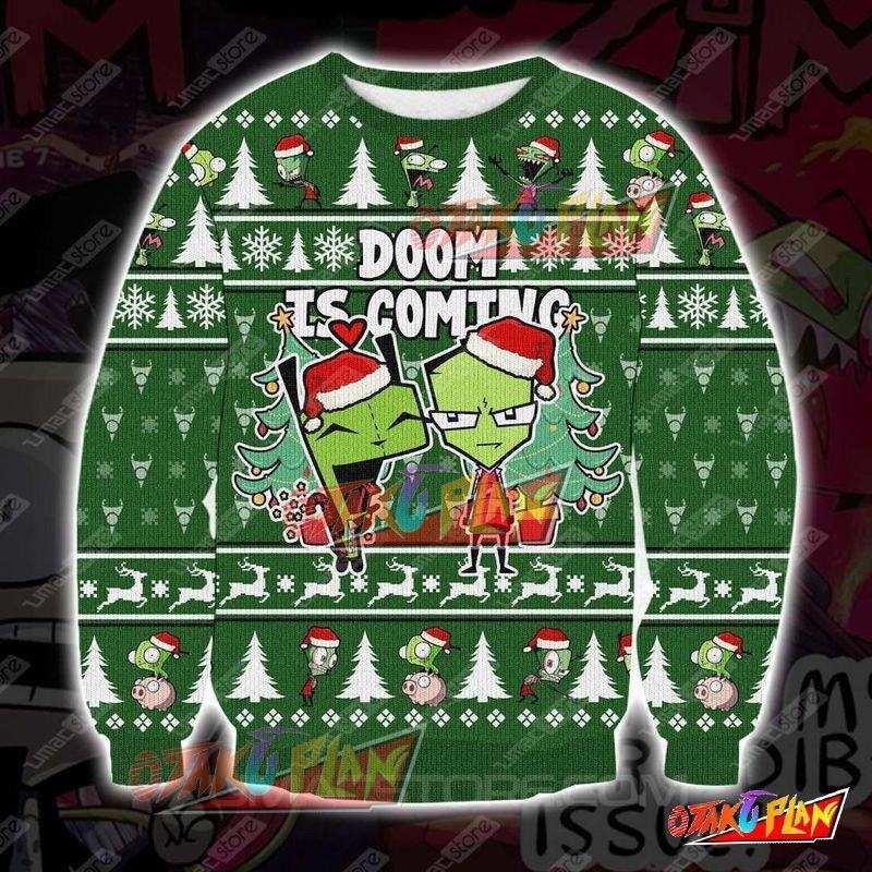 Invader Zim Doom Is Coming 3D Print Pattern Ugly Christmas Sweatshirt V3-otakuplan