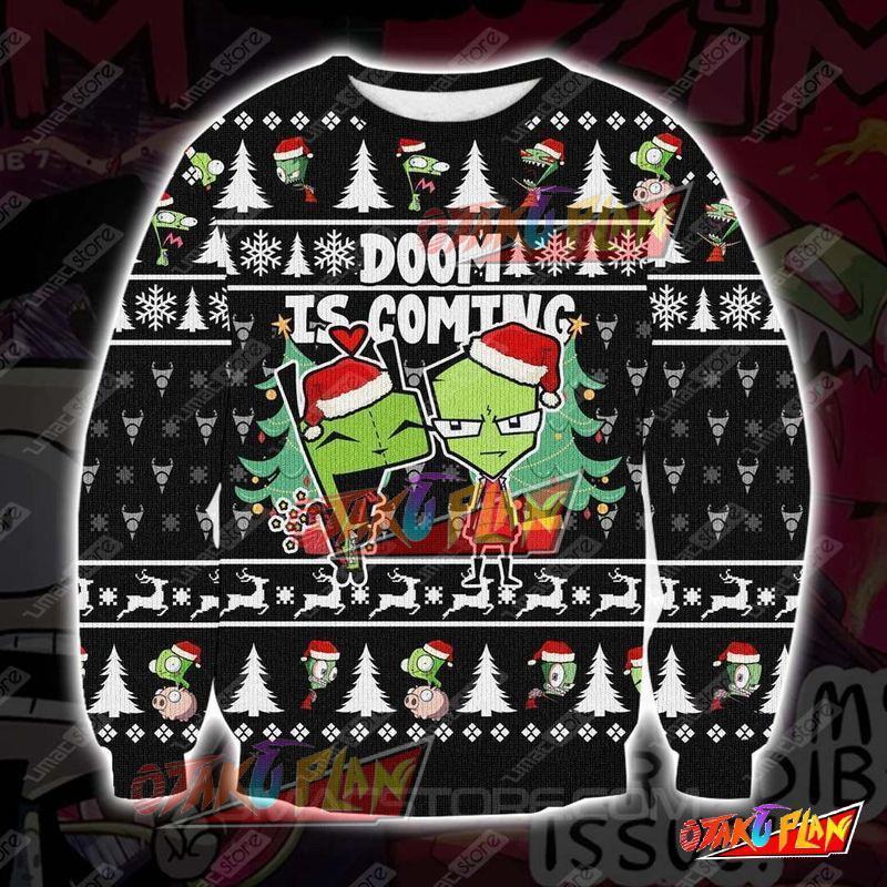Invader Zim Doom Is Coming 3D Print Pattern Ugly Christmas Sweatshirt-otakuplan