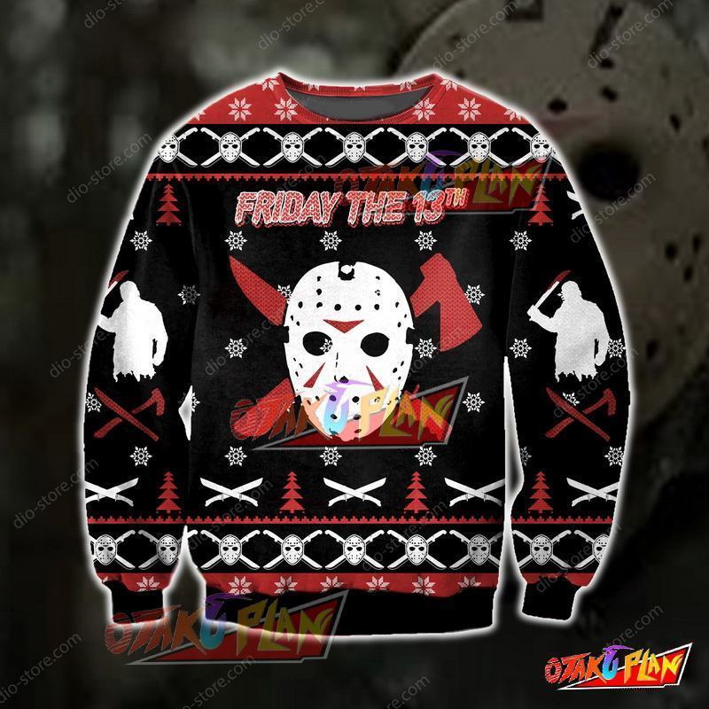 Jason- Friday The 13th Knitting Pattern 3D Print Ugly Christmas Sweatshirt-otakuplan