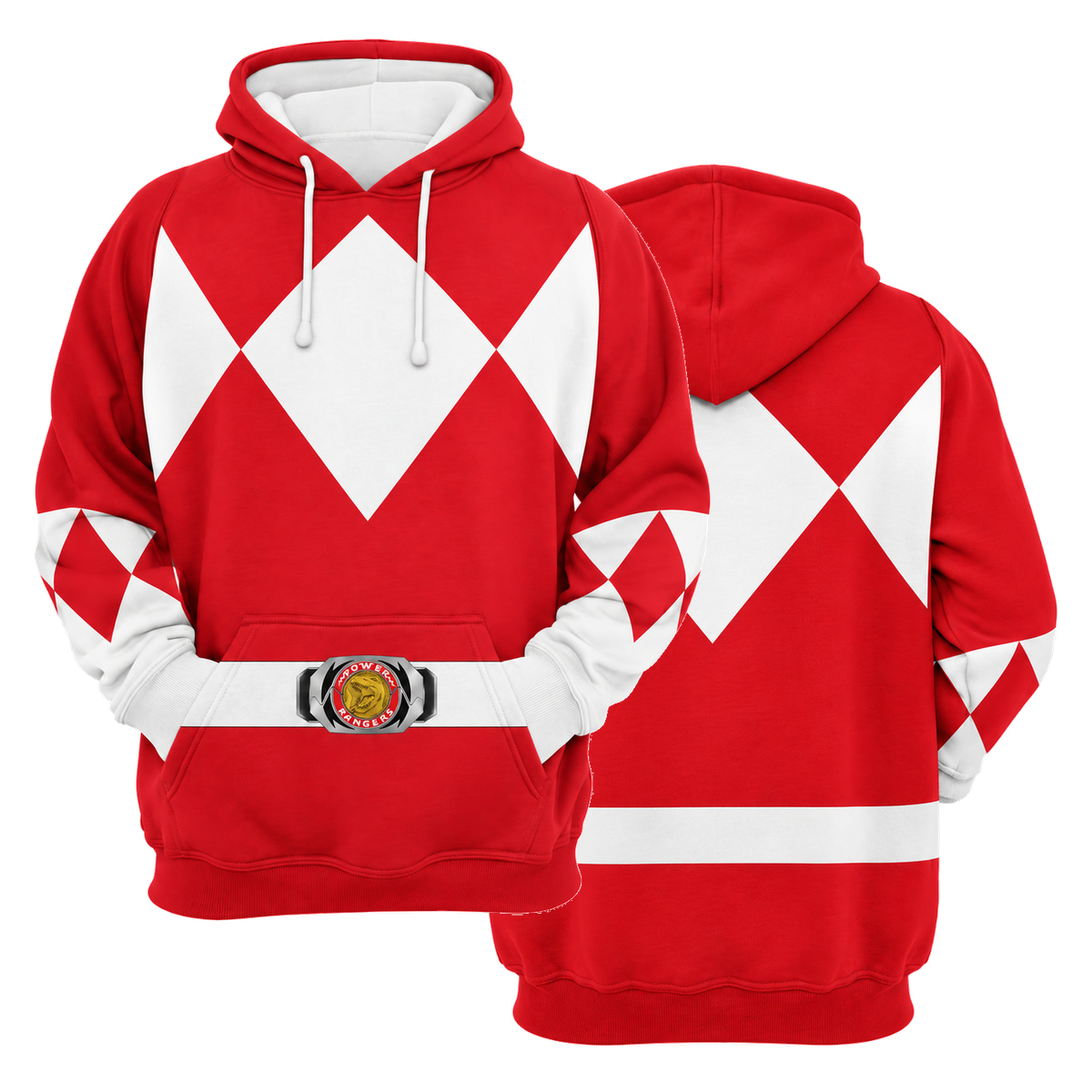 Mighty Morphin Red Ranger Cosplay Hoodie - front and back views