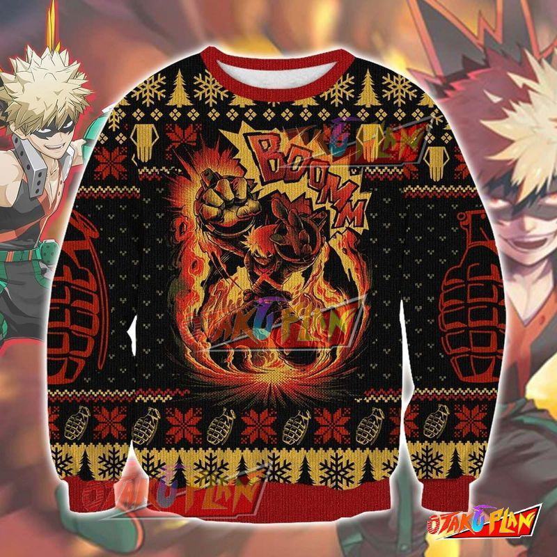 Katsuki Bakugo MHA 3D Print Pattern Ugly Christmas Sweatshirt-otakuplan