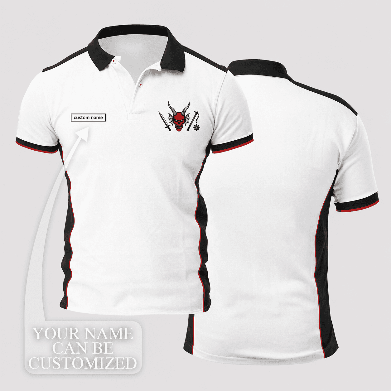 Lucas Sinclair Custom Name White Black Red Demon Crest Uniform Polo Shirt