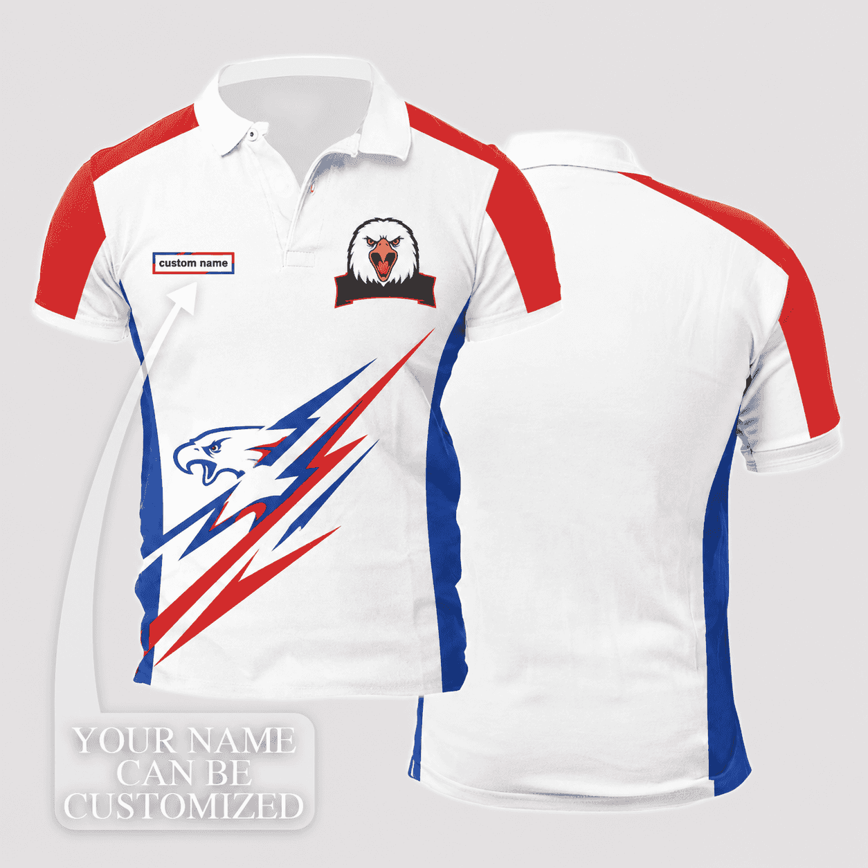 Miguel Diaz Custom Name White Red Blue Eagle Lightning Polo Shirt