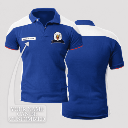 Mitch Custom Name Blue White Red Eagle Crest Polo Shirt