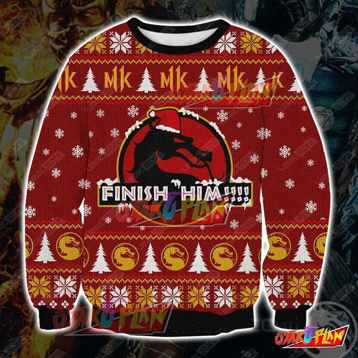 Mortal Kombat Finish Him 3D Print Ugly Christmas Sweatshirt-otakuplan