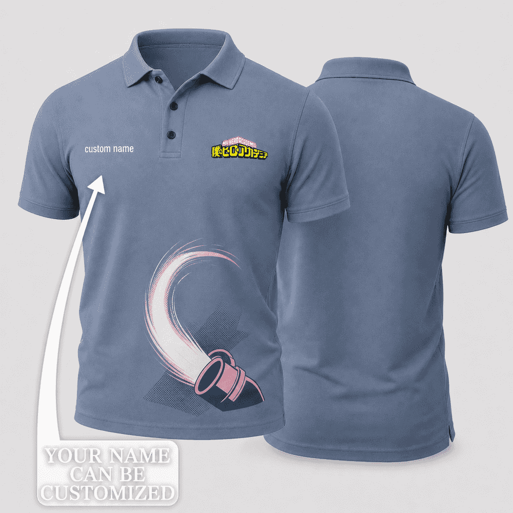 Ochaco Uraraka Dusty Blue Gray Pink Gravity Arc Polo Shirt