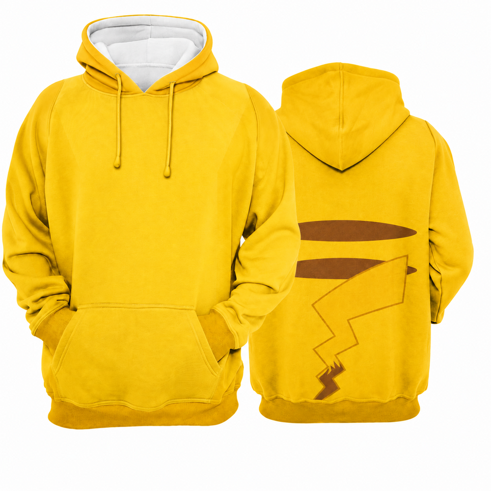 Pikachu Yellow Lightning Cosplay Hoodie - front and back views