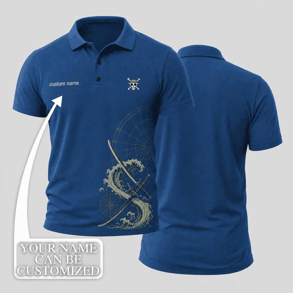 Roronoa Zoro Ocean Blue Sword Wave Polo Shirt