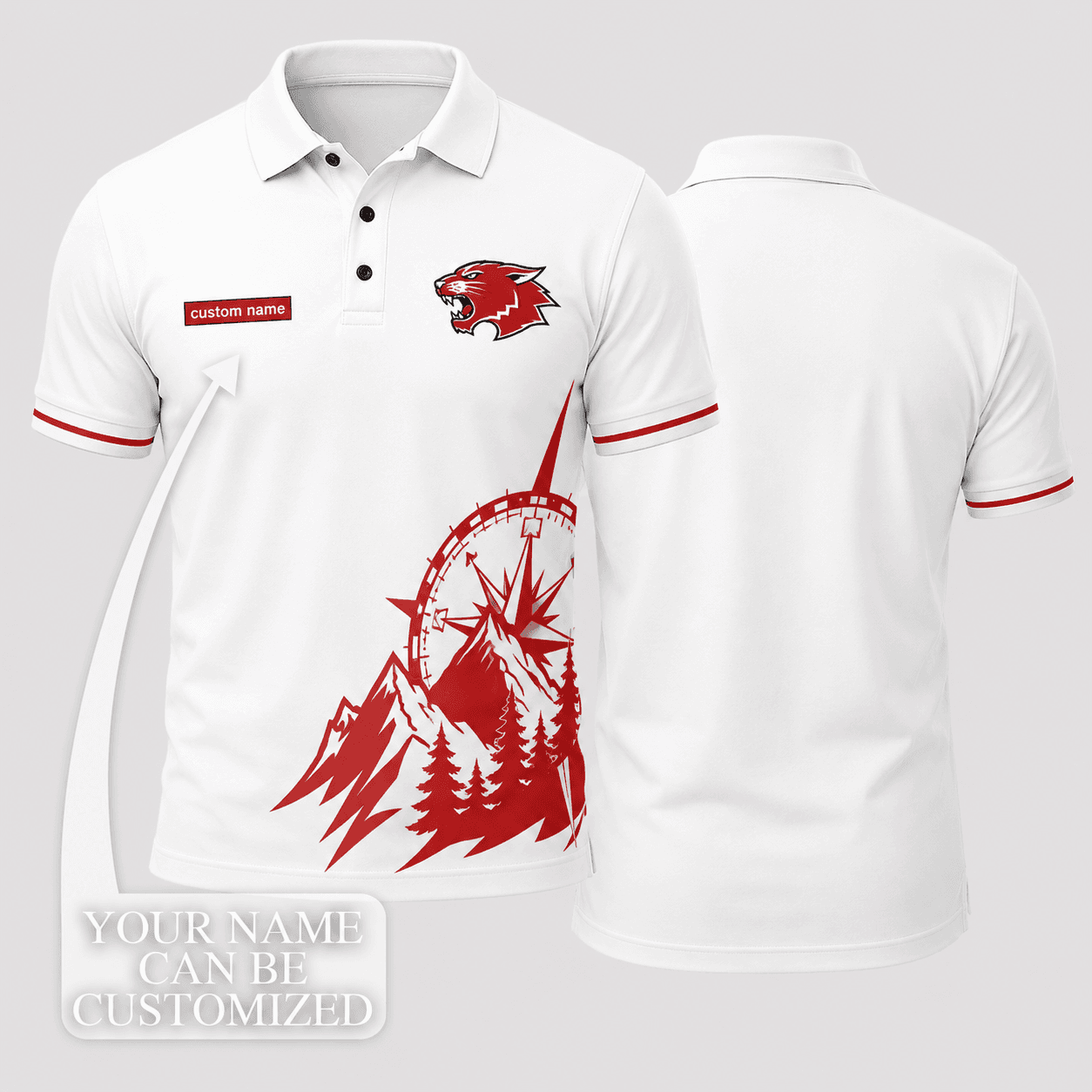 Sharpay Evans Custom Name White Red Wildcat Compass Mountain Graphic Polo Shirt