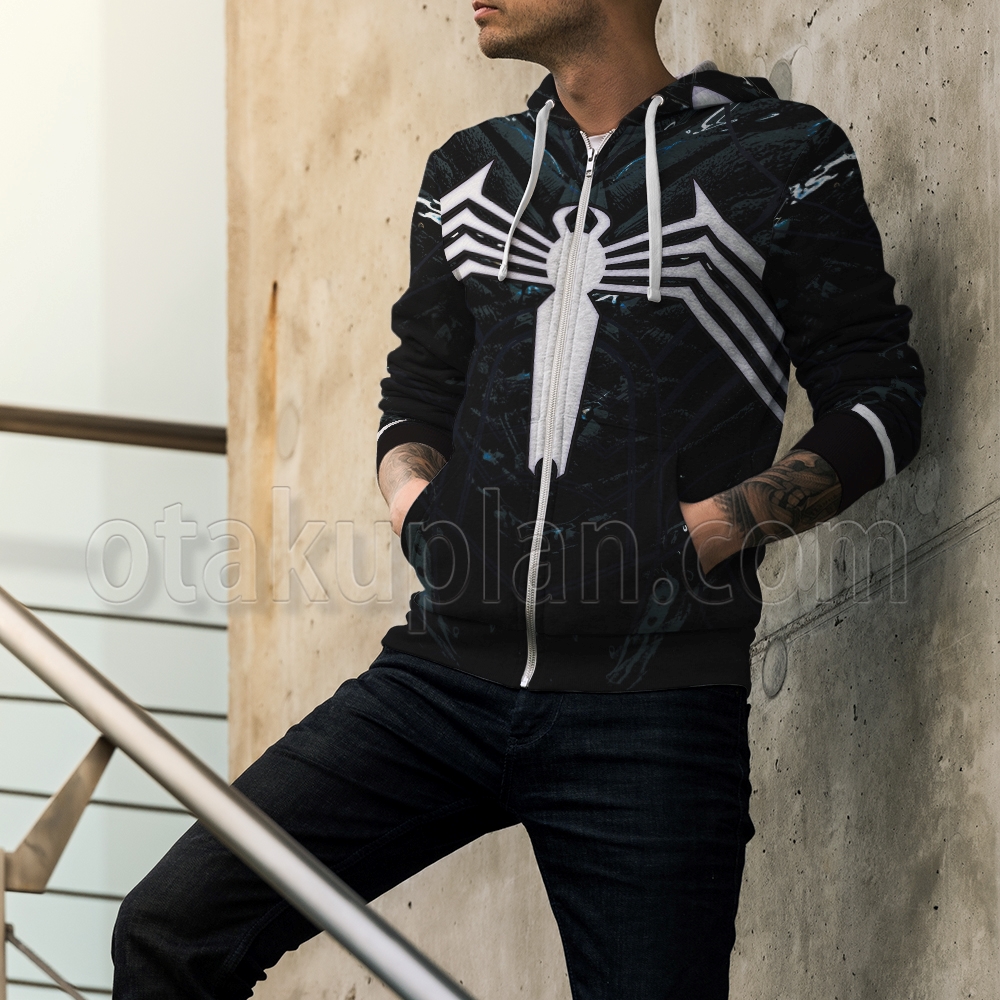 Spider Hero 2 Game Peter Parker Venom Black Suit Cosplay Zip Up