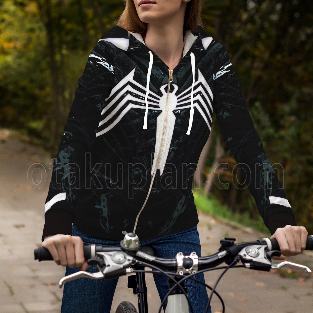 Spider Hero 2 Game Peter Parker Venom Black Suit Cosplay Zip Up
