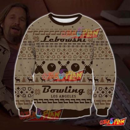 The Big Lebowski Bowling Los Angeles 3D Print Pattern Ugly Christmas Sweatshirt-otakuplan