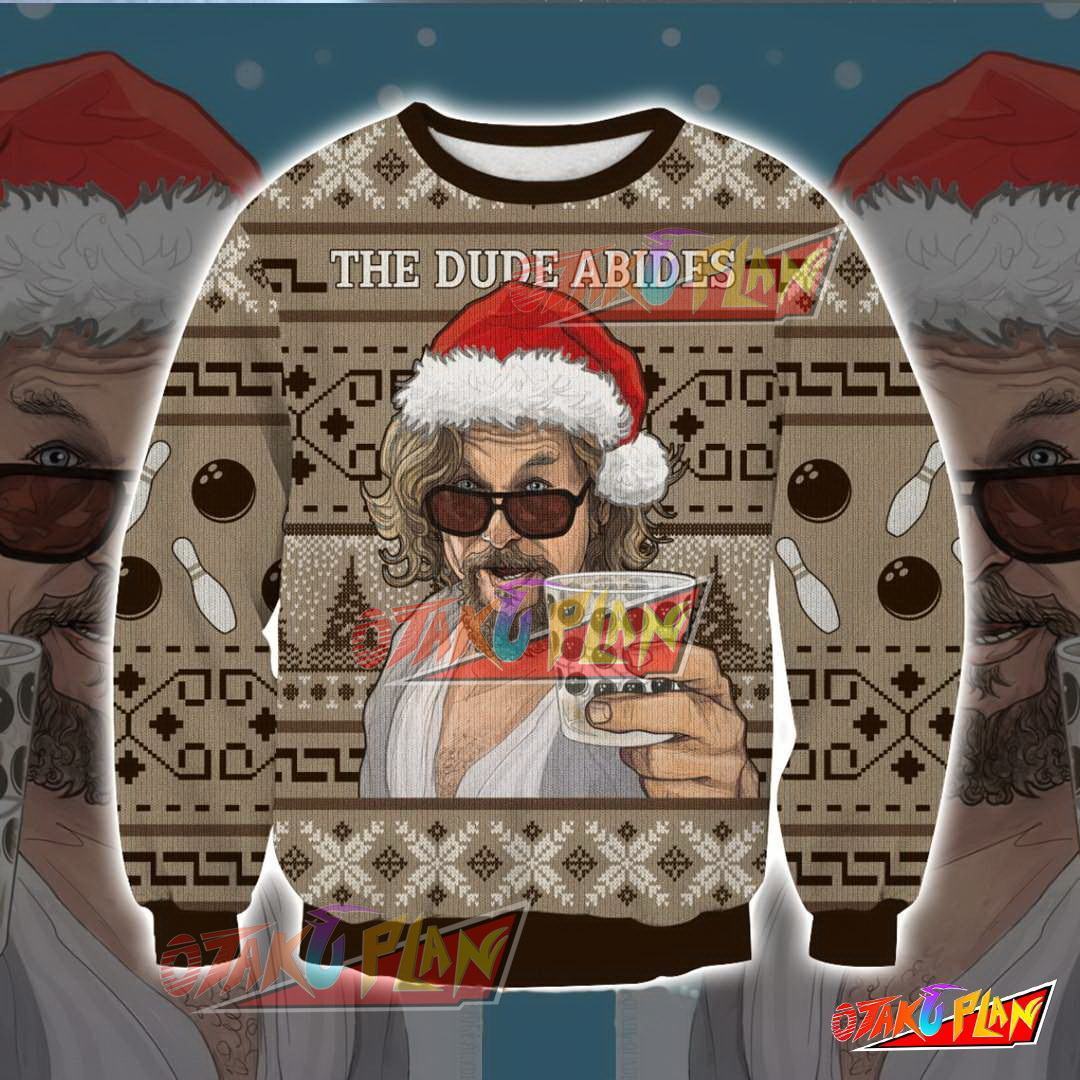 The Big Lebowski The Dude Abides Knitting Pattern 3D Print Ugly Christmas Sweatshirt-otakuplan