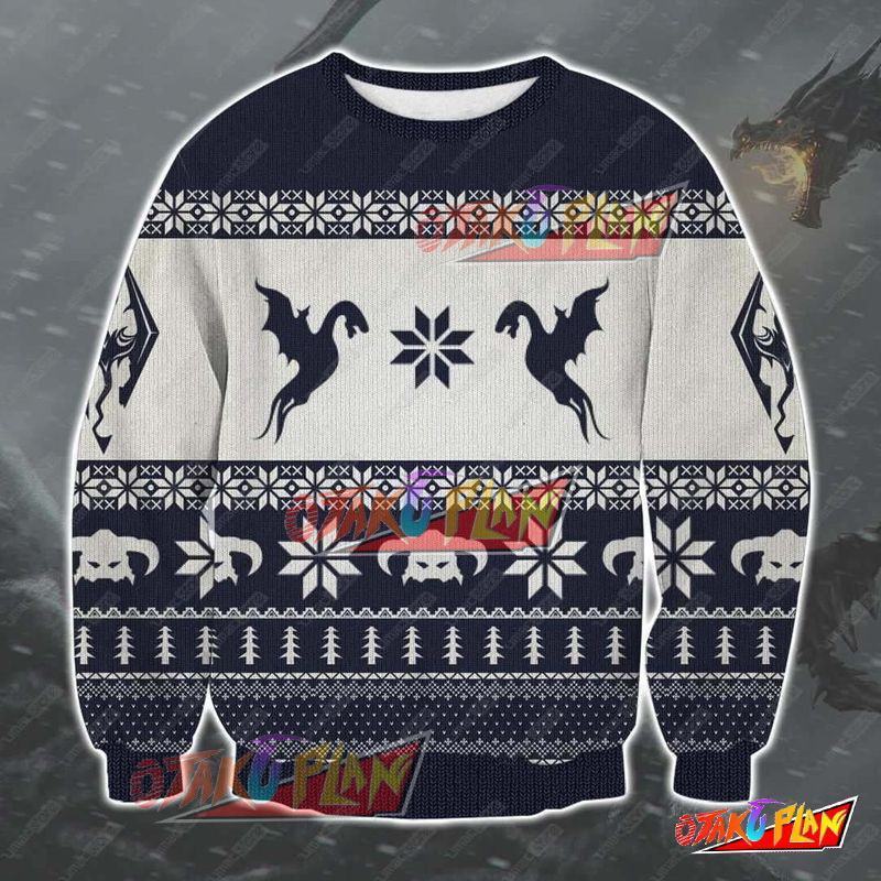 The Elder Scrolls V Skyrim 3D Print Ugly Christmas Sweatshirt V2-otakuplan