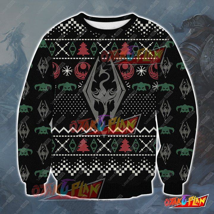 The Elder Scrolls V Skyrim 3D Print Ugly Christmas Sweatshirt-otakuplan