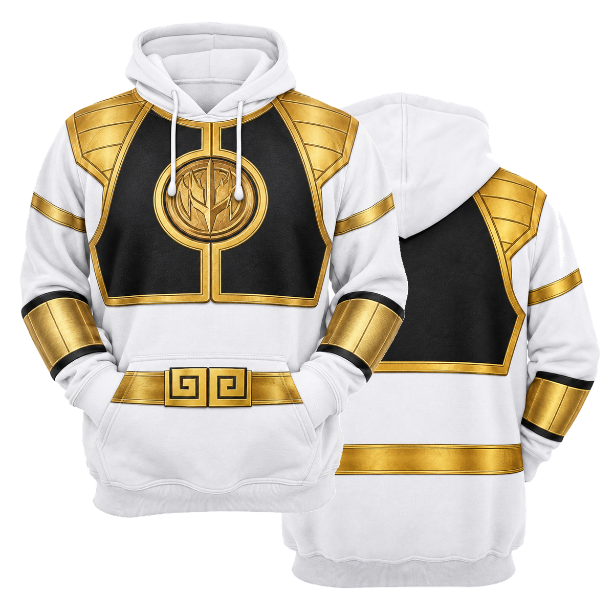 Mighty Morphin White Ranger Cosplay Hoodie - front and back views