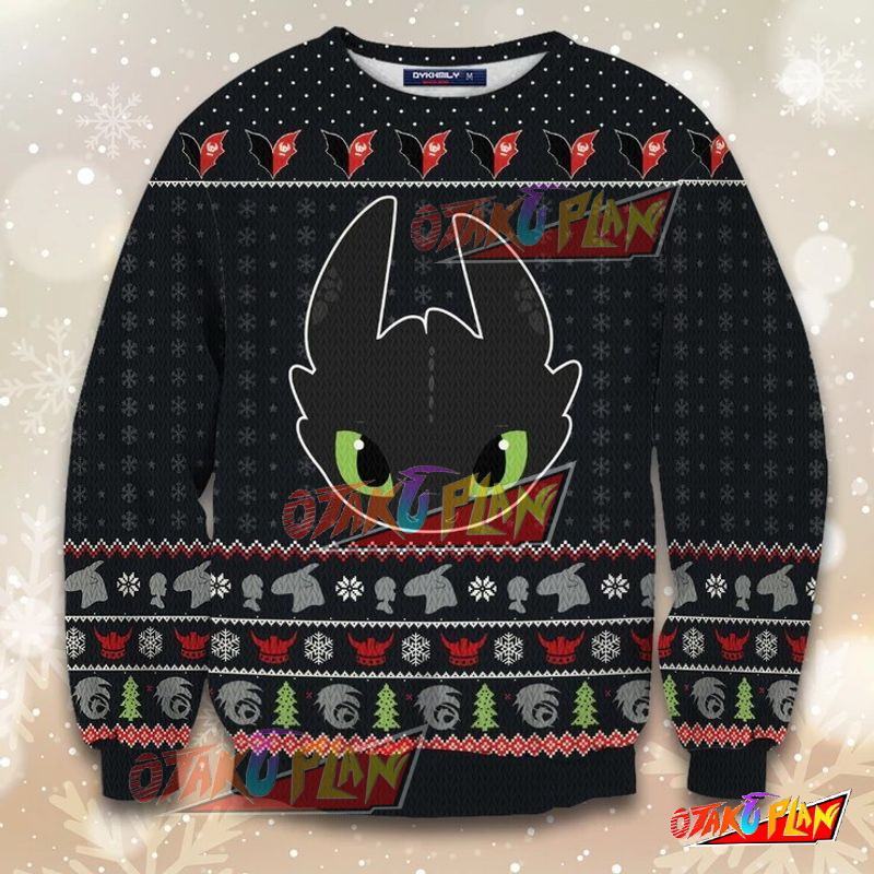 Toothless How To Train Your Dragon 3D Print Ugly Christmas Sweatshirt-otakuplan