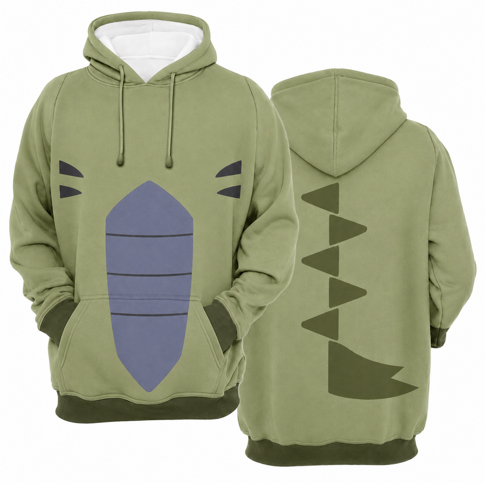 Tyranitar Green Armor Cosplay Hoodie - front and back views