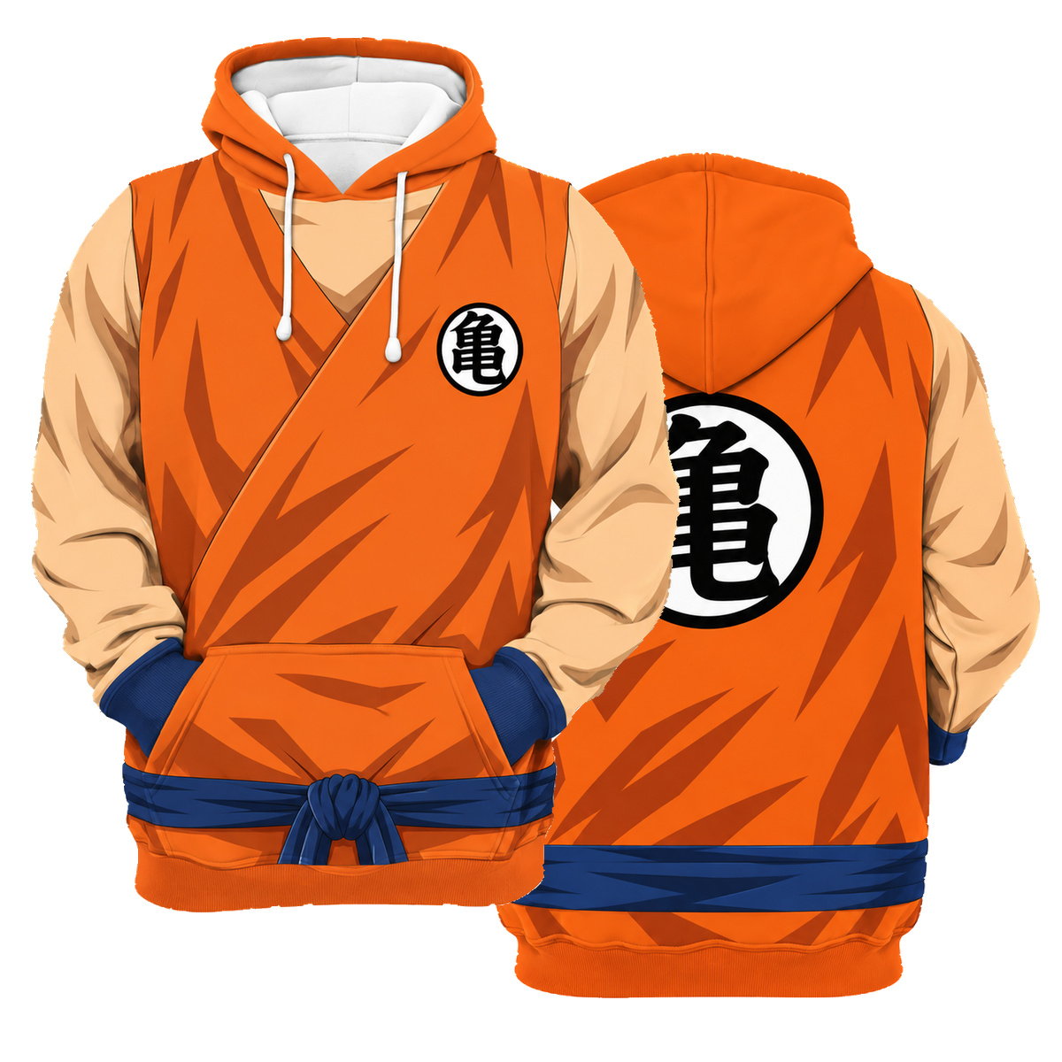 Yamcha Orange Gi Cosplay Hoodie - front and back views