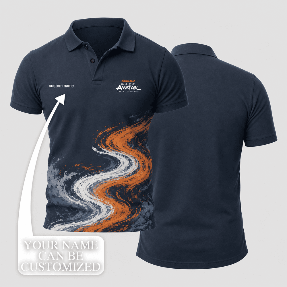 Zuko Deep Blue Gray Orange White Elemental Brush Current Polo Shirt