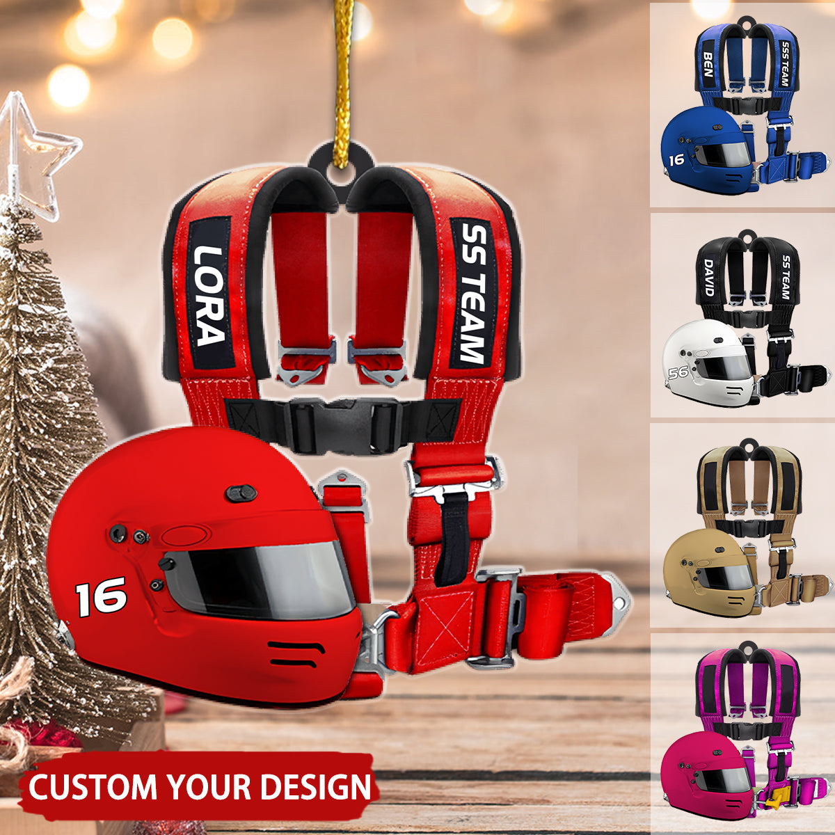Racing Seat Belt And Helmet  Christmas Ornament
