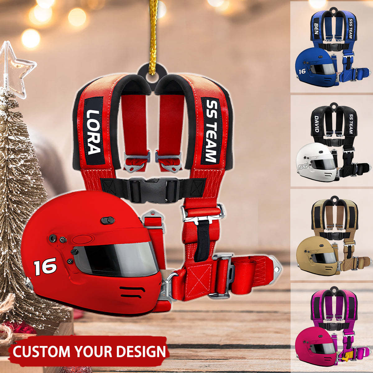 Racing Seat Belt And Helmet  Christmas Ornament