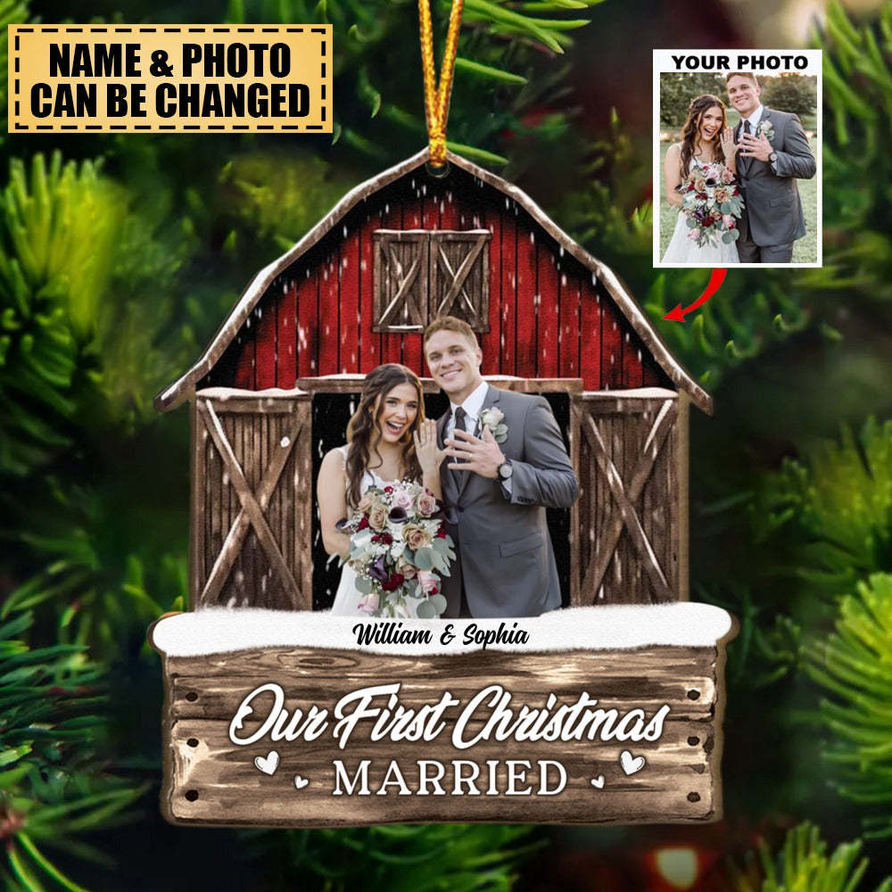 Our First Christmas As Mr. & Mrs -  Photo Wooden Ornament