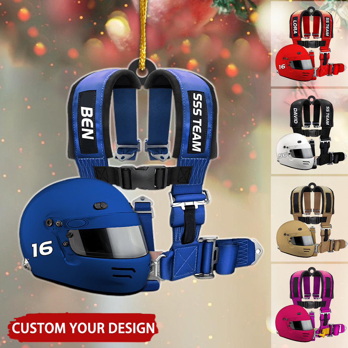 Racing Seat Belt And Helmet  Christmas Ornament