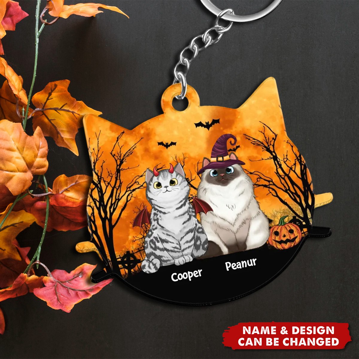 Halloween Cat Face Shaped  Acrylic Keychain