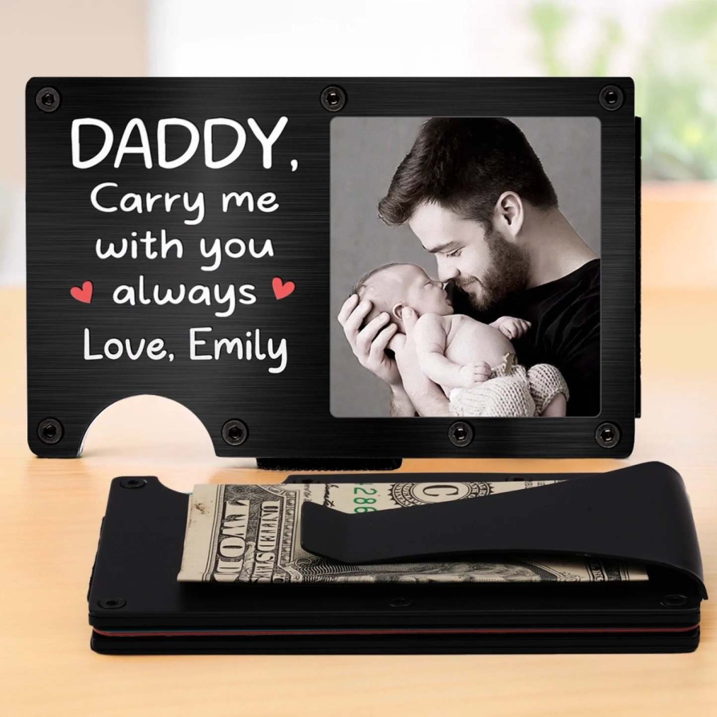  Photo Carrying Your Love, Always - Family  Custom Metal Wallet Card Holder - Father's Day, Baby Shower Gift, Gift For First Dad, Baby Kids, Newborn Baby