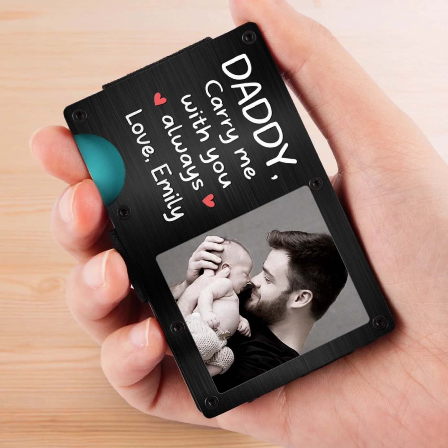 Photo Carrying Your Love, Always - Family  Custom Metal Wallet Card Holder - Father's Day, Baby Shower Gift, Gift For First Dad, Baby Kids, Newborn Baby