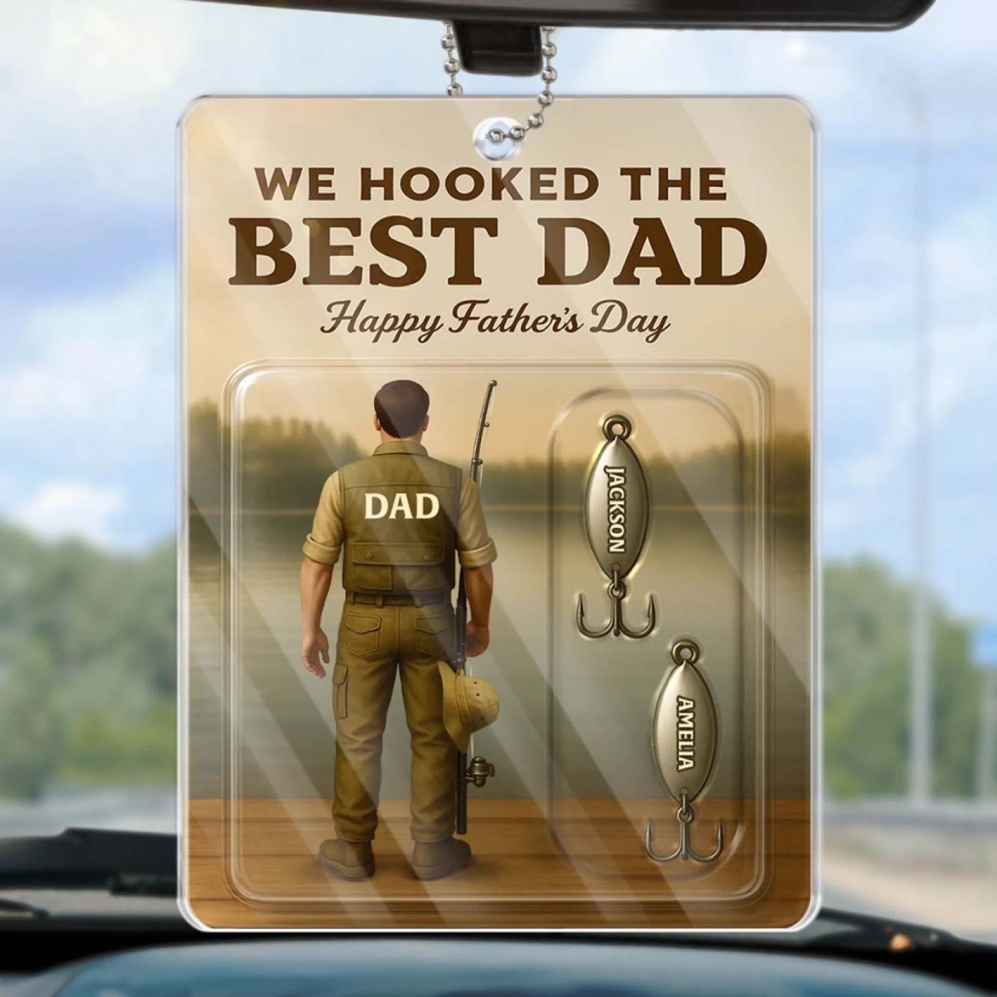 From Our Hooks To Your Heart - Family  Custom Car Ornament - Acrylic Custom Shaped - Father's Day, Gift For Dad, Grandpa, Fishing Lovers, Fishermen