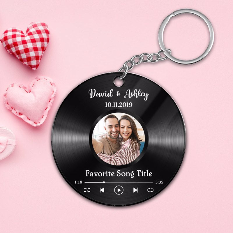 Favorite Song Custom Photo Disc  Circle Acrylic Keychain - Keepsake Gift For Couple - Gift For Him - Gift For Her