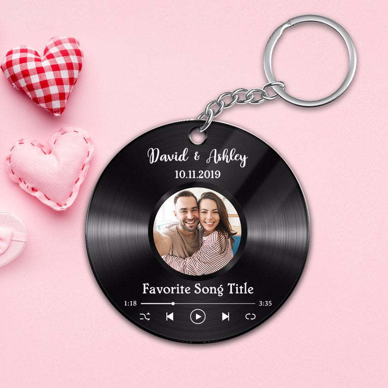 Favorite Song Custom Photo Disc  Circle Acrylic Keychain - Keepsake Gift For Couple - Gift For Him - Gift For Her