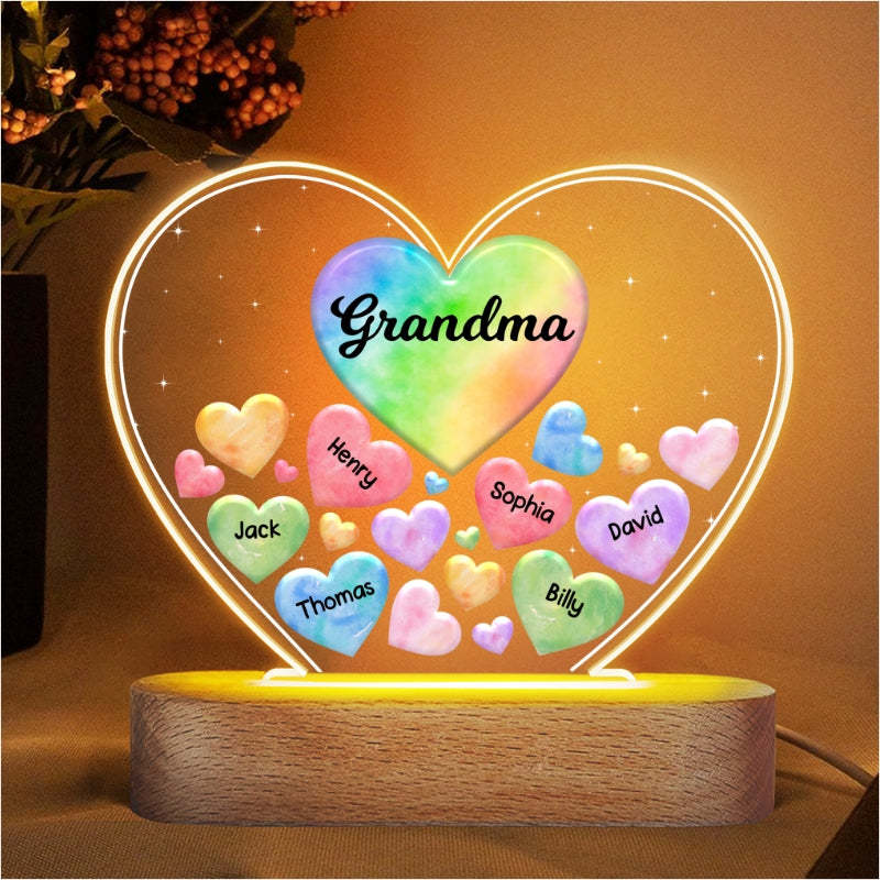 Grandma Mom Hearts In Heart Personalized Acrylic Heart LED Night Light