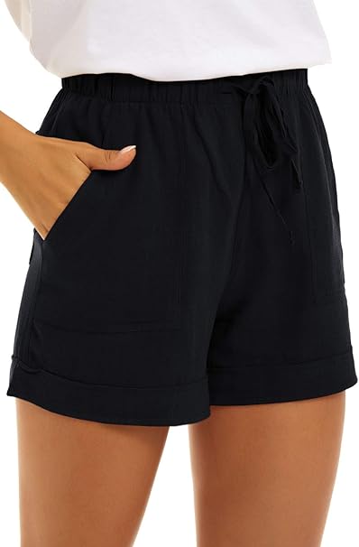 Women Casual Shorts Drawstring Comfy Elastic Waist Shorts Summer Pull On Short with Pockets
