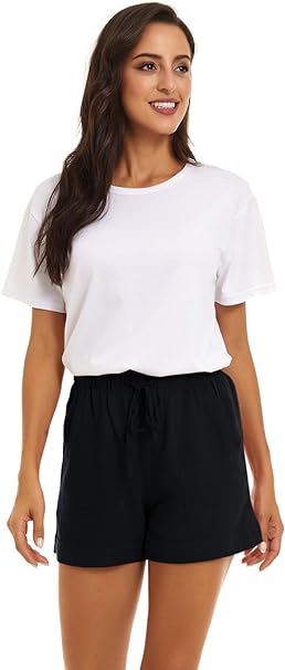 Women Casual Shorts Drawstring Comfy Elastic Waist Shorts Summer Pull On Short with Pockets