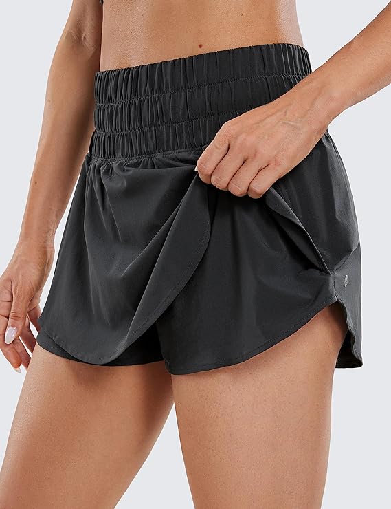 Athletic Shorts for Women High Waisted Flowy Ruffle Skirt Overlay Workout Running Tennis Shorts Zip Pocket