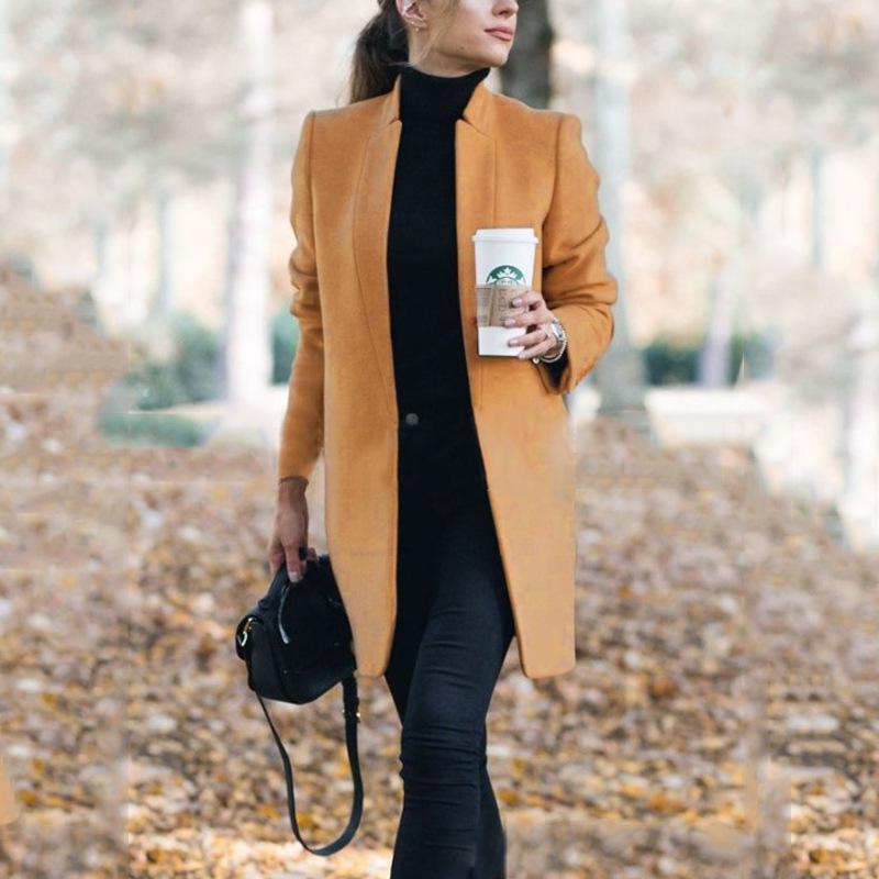 Solid Color Mandarin Collar Coat